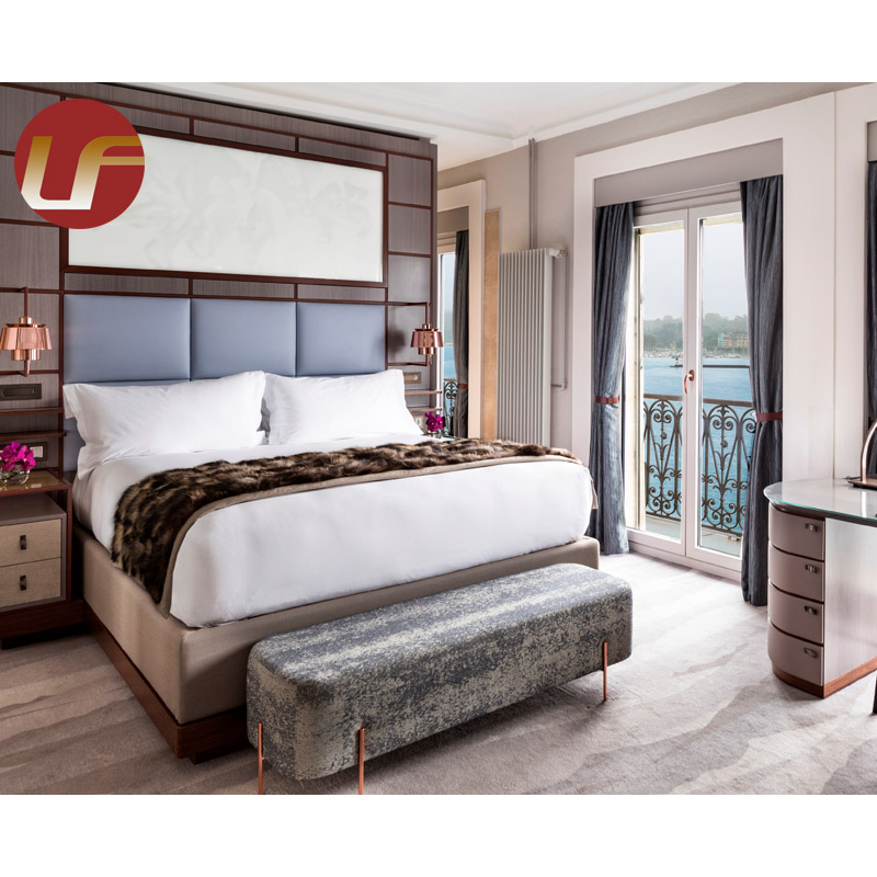 Modern Simple European Hotel Furniture Big Bedroom Beds Microfiber Leather Bed Room Tufted Headboard Bed