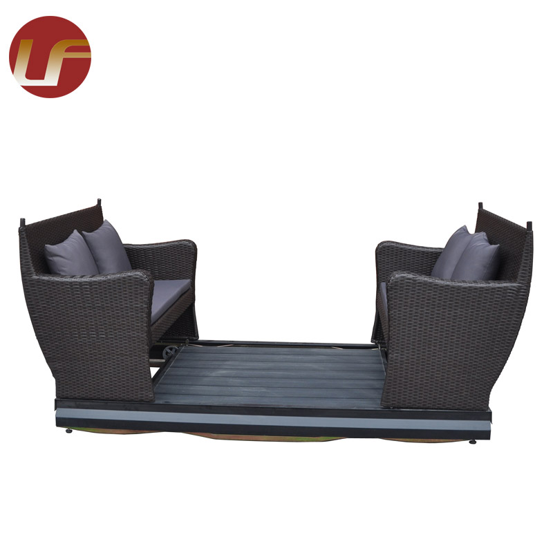 Outdoor Modern Leisure Synthetic Wicker Furniture Rattan Lounge Sun Bed With Table Furniture