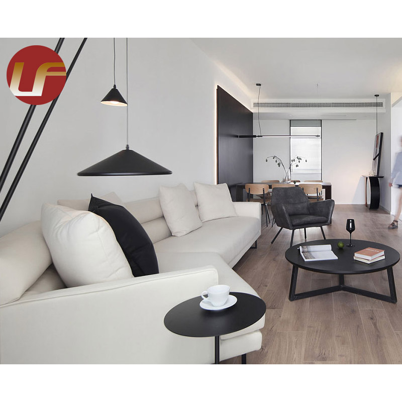 Hotel Living Room Furniture Hotel Light Luxury Wrought Black Wooden Frame Fabric Cushion Latest Sofa Sets