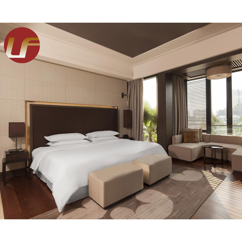 Luxury Queen Size Bed High Headboard Double Bed Villa Bedroom Sets Solid Wood Frame Modern Leather Bed Room Furniture